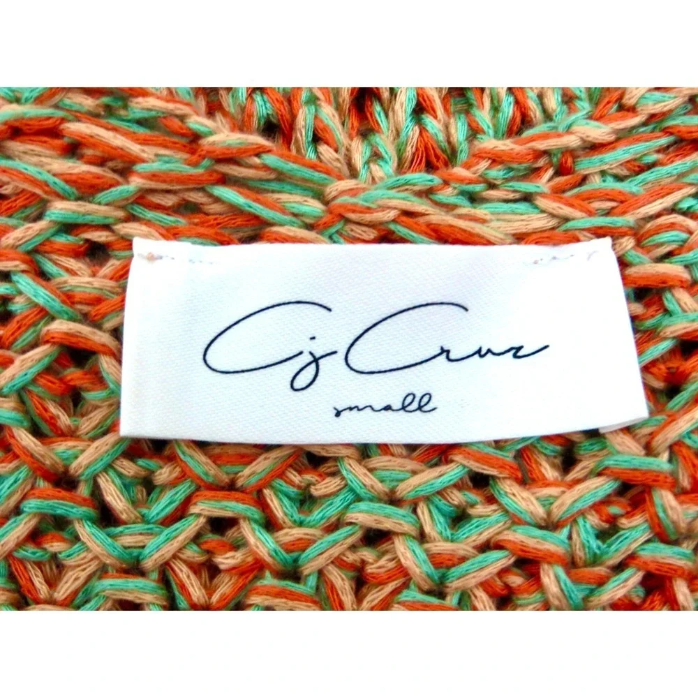 NEW! Crochet Knit Midi Dress Fringe Hem Sleeveless Bohemian Orange Green SZ S - Picture 10 of 11